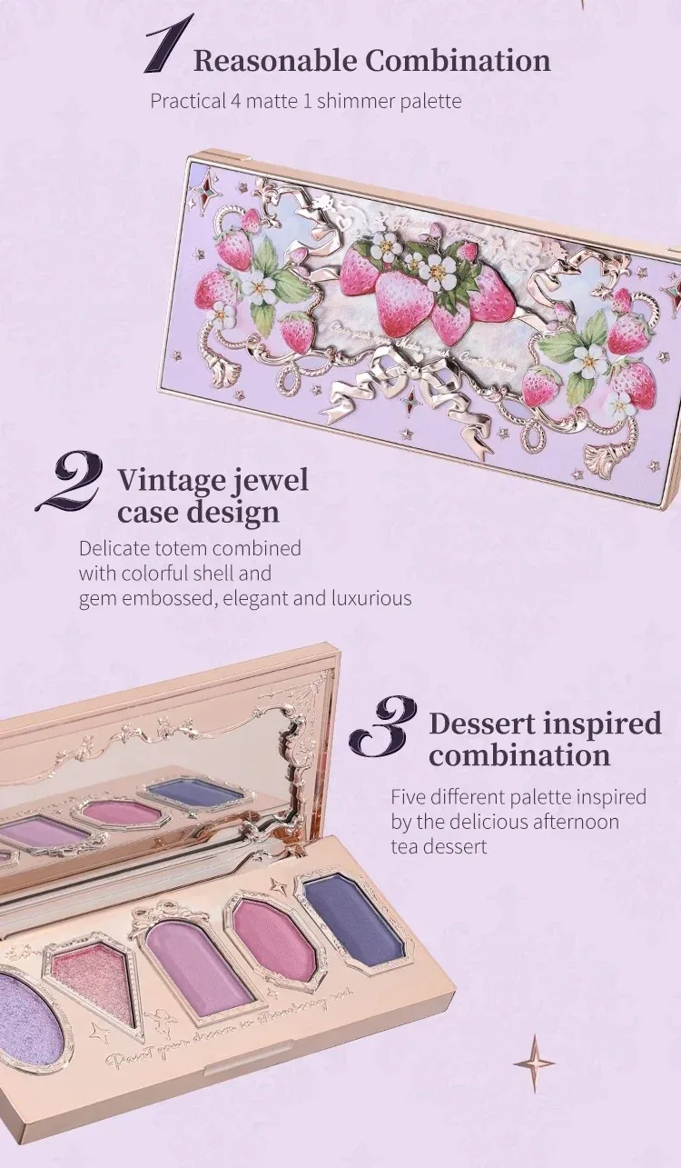 Flower Knows Strawberry Rococo Eyeshadow Pressed Glitter 5 Color Eye Shadow Creamy Texture Natural Bronze Cosmetic Eye Shadows