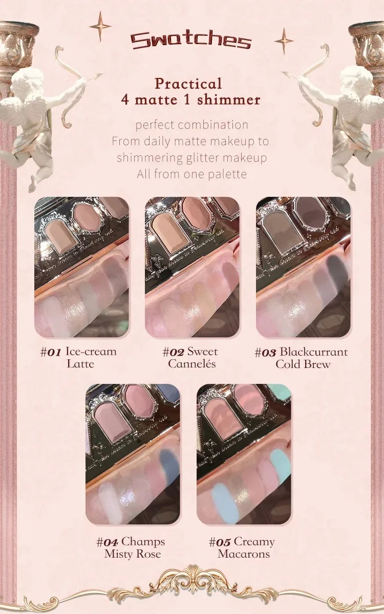 Flower Knows Strawberry Rococo Eyeshadow Pressed Glitter 5 Color Eye Shadow Creamy Texture Natural Bronze Cosmetic Eye Shadows