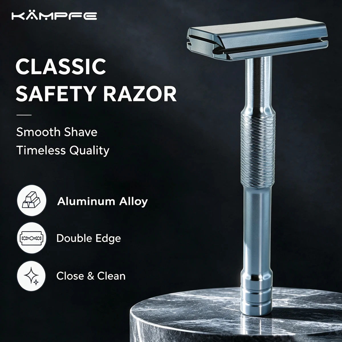 KAMPFE CNC Aluminum Alloy Safety Razor Double Edge Manual Shaving Tool Classic Closed Comb Lightweight Shaver for Men Women