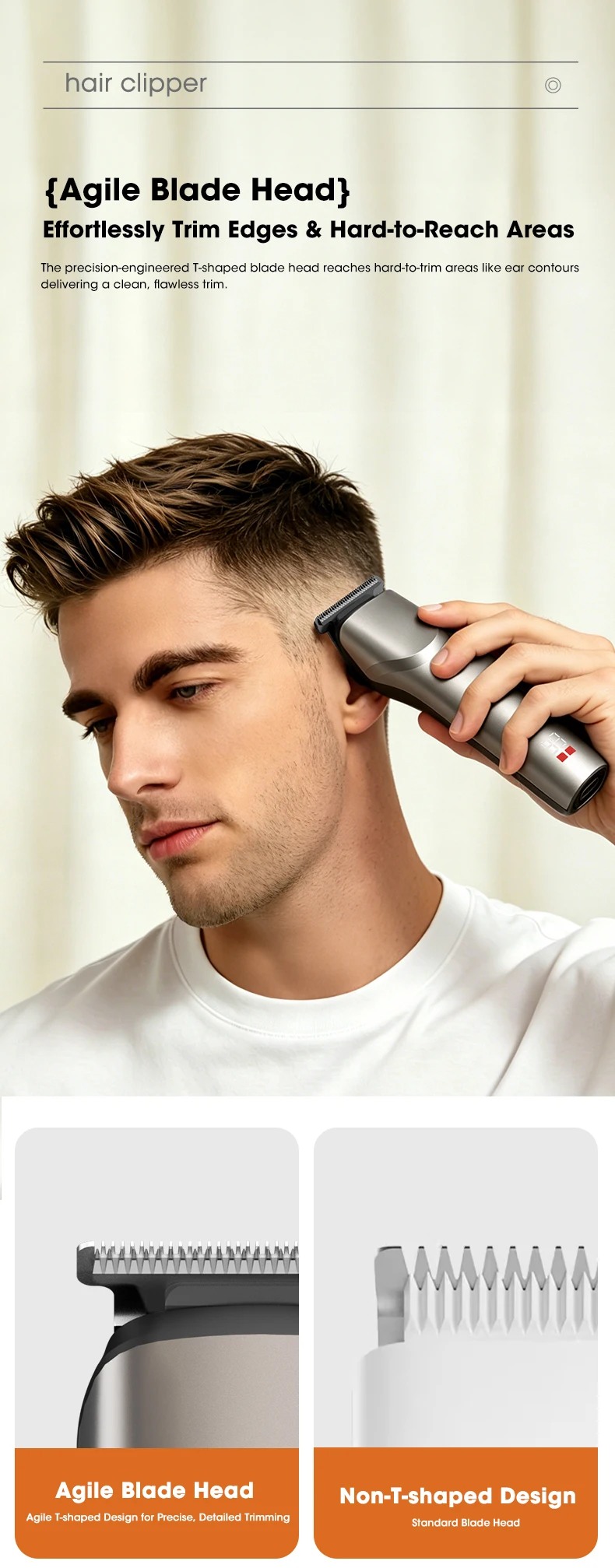 Electric Hair Clipper Hair Cutting Machine For Men Type-C Rechargeable Grooming Tools
