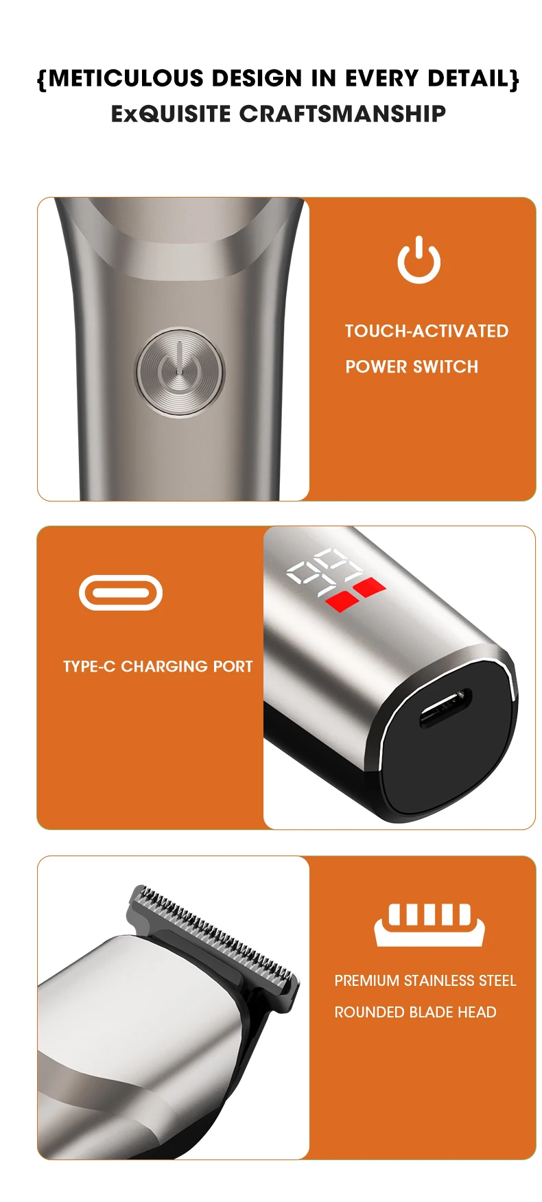 Electric Hair Clipper Hair Cutting Machine For Men Type-C Rechargeable Grooming Tools