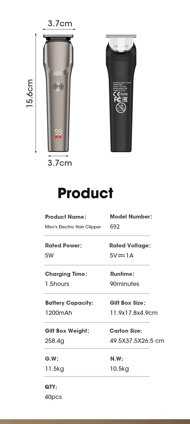 Electric Hair Clipper Hair Cutting Machine For Men Type-C Rechargeable Grooming Tools