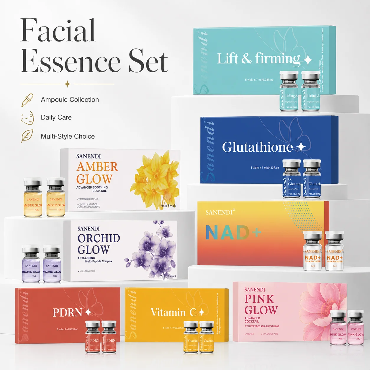 Sanendi NAD+ Skin Booster Ampoule Serum Set PDRN Sensitive Skin Essence VC Peptide Skin Moisturizing Hyaluronic Acid Korean