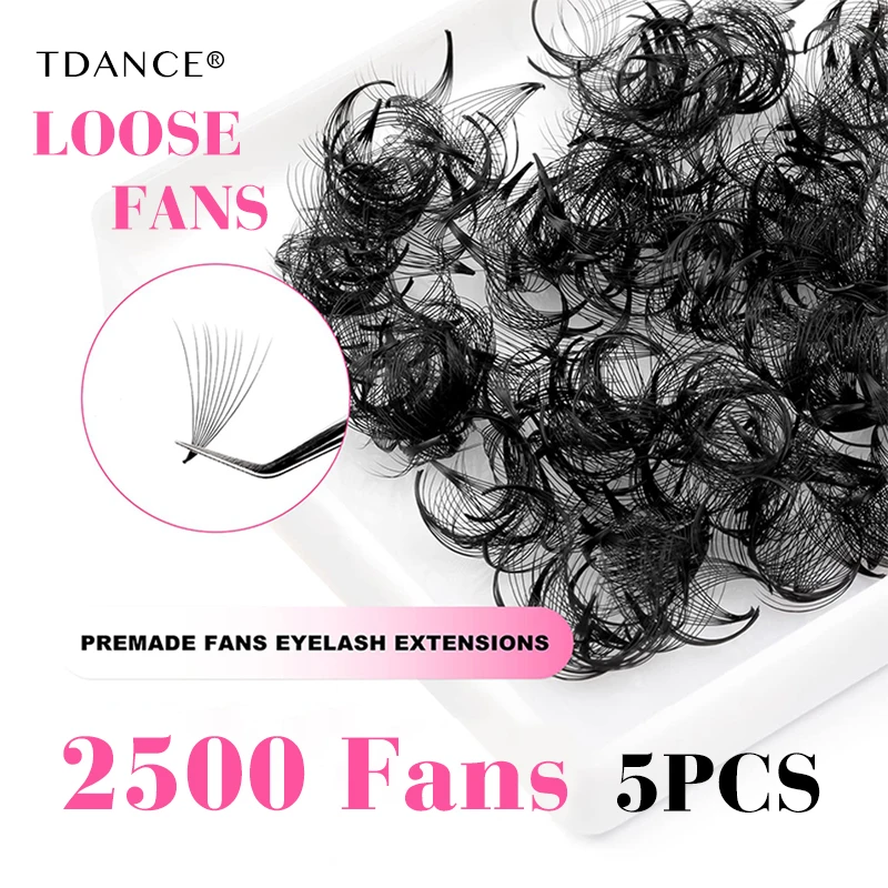 TDANCE 2500Fans Pointy Base Loose Fans 5Pcs/Lot Professional Medium Stem Sharp Thin Pro-made Volume Fans Eyelash Extensions