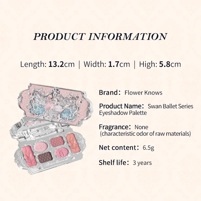 Flower Knows Swan Ballet Series Six-Color Makeup Palette Delicate Matte Glow Shimmer