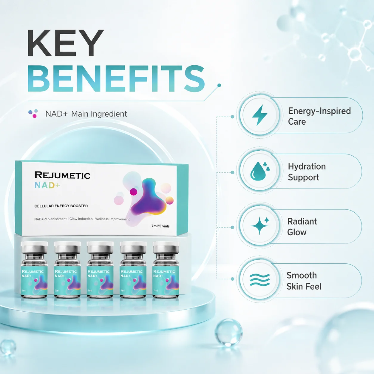 2026 Newest NAD+ Glow Serum Deep Hydration Miosturezing Smoothing Der.pen Skin Booster Beauty Korean Skin Care 7mlx5Vials
