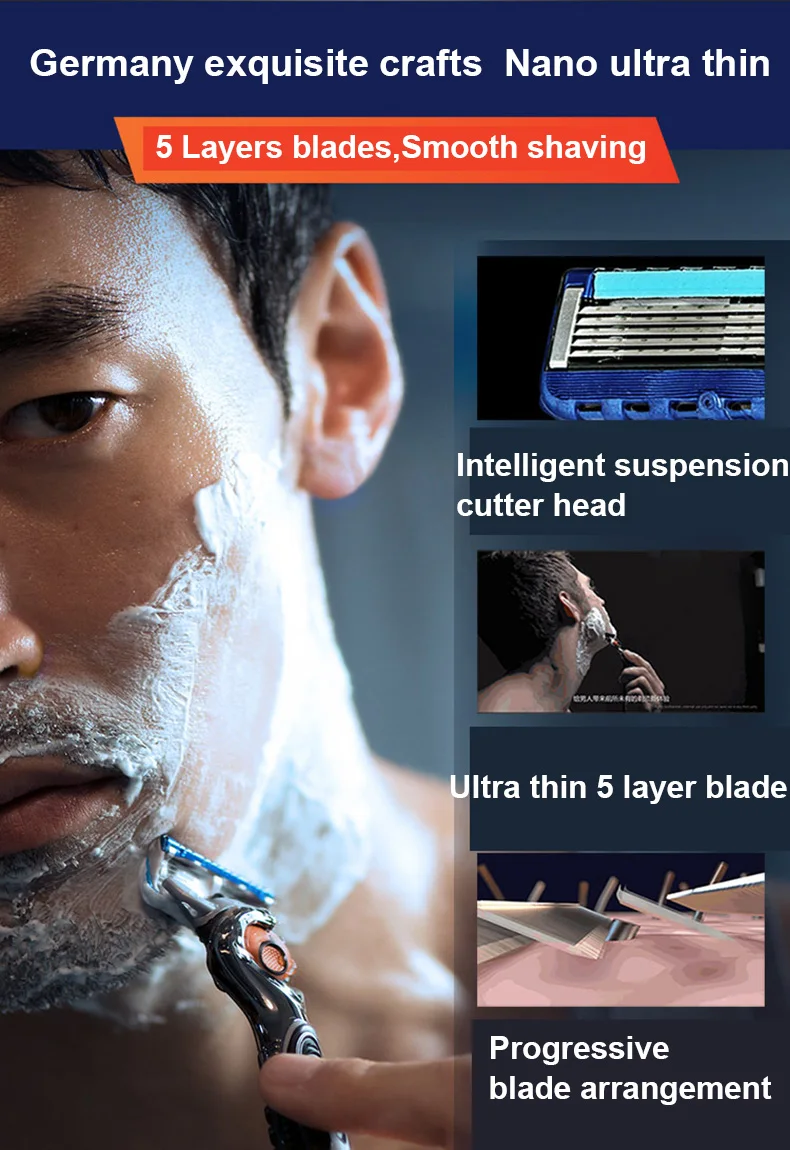 Gillette Fusion 5 Proglide Shaver Manual Safety Razor FlexBall Handle 5-layer Blade Refills for Men's Face Beard Shaving