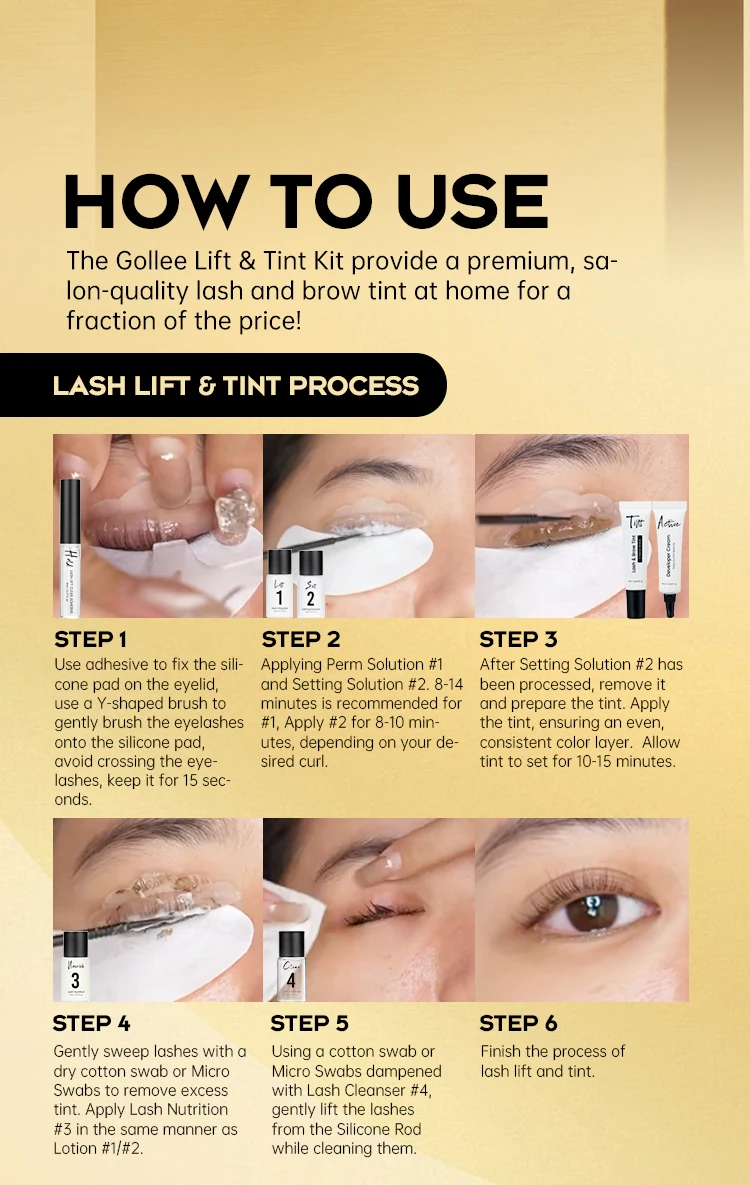 Gollee Lash and Brow Curling Perm Kit Natural Eyelash Lifting Perm Treatment Makeup Long Lasting 4-6 Weeks For Lash Curler Perm