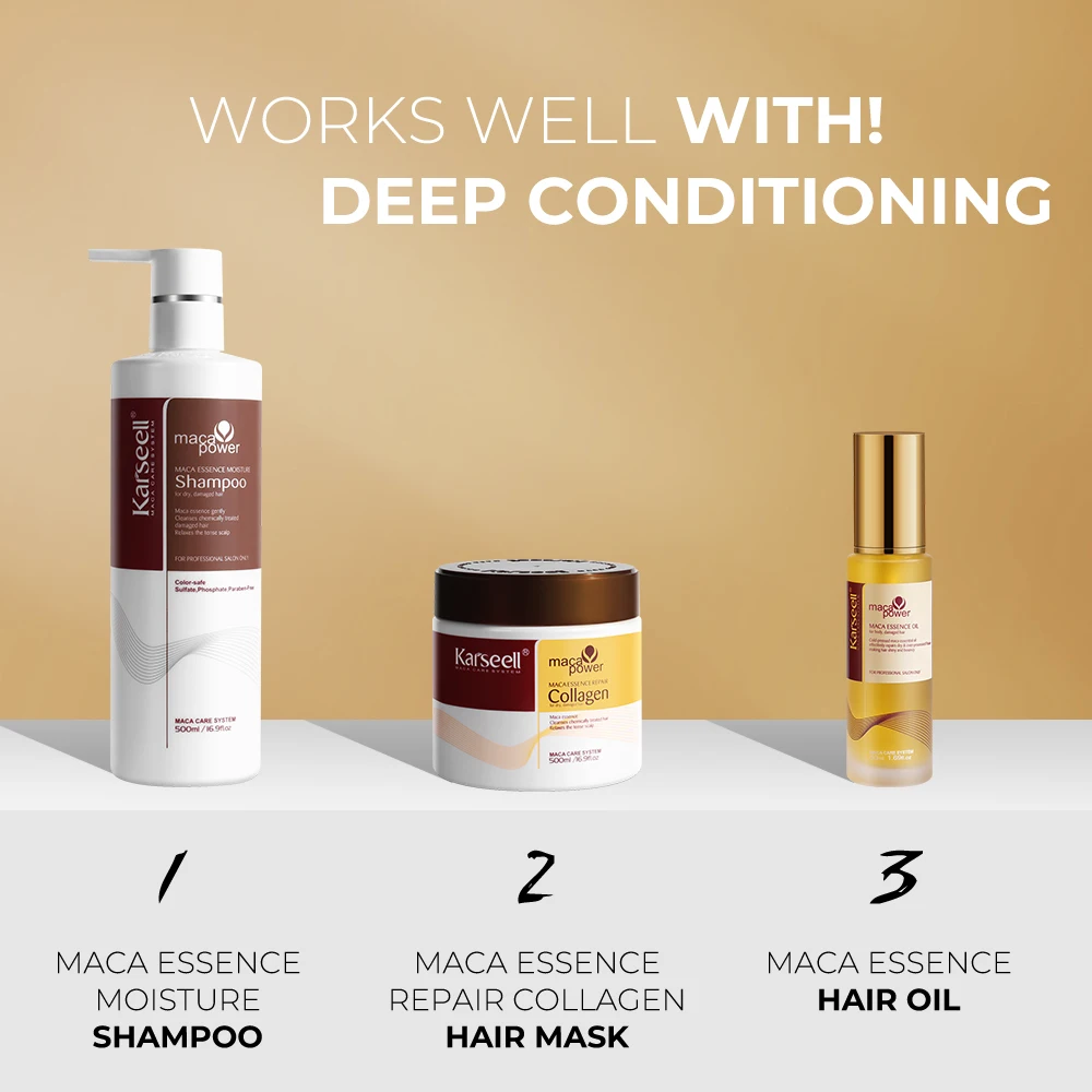 Karseell 3pcs Set Collagen Hair Mask + Argan Oi + Hair Shampoo Essence Moisturizing Repair Set for Dry Damaged Hair Gift