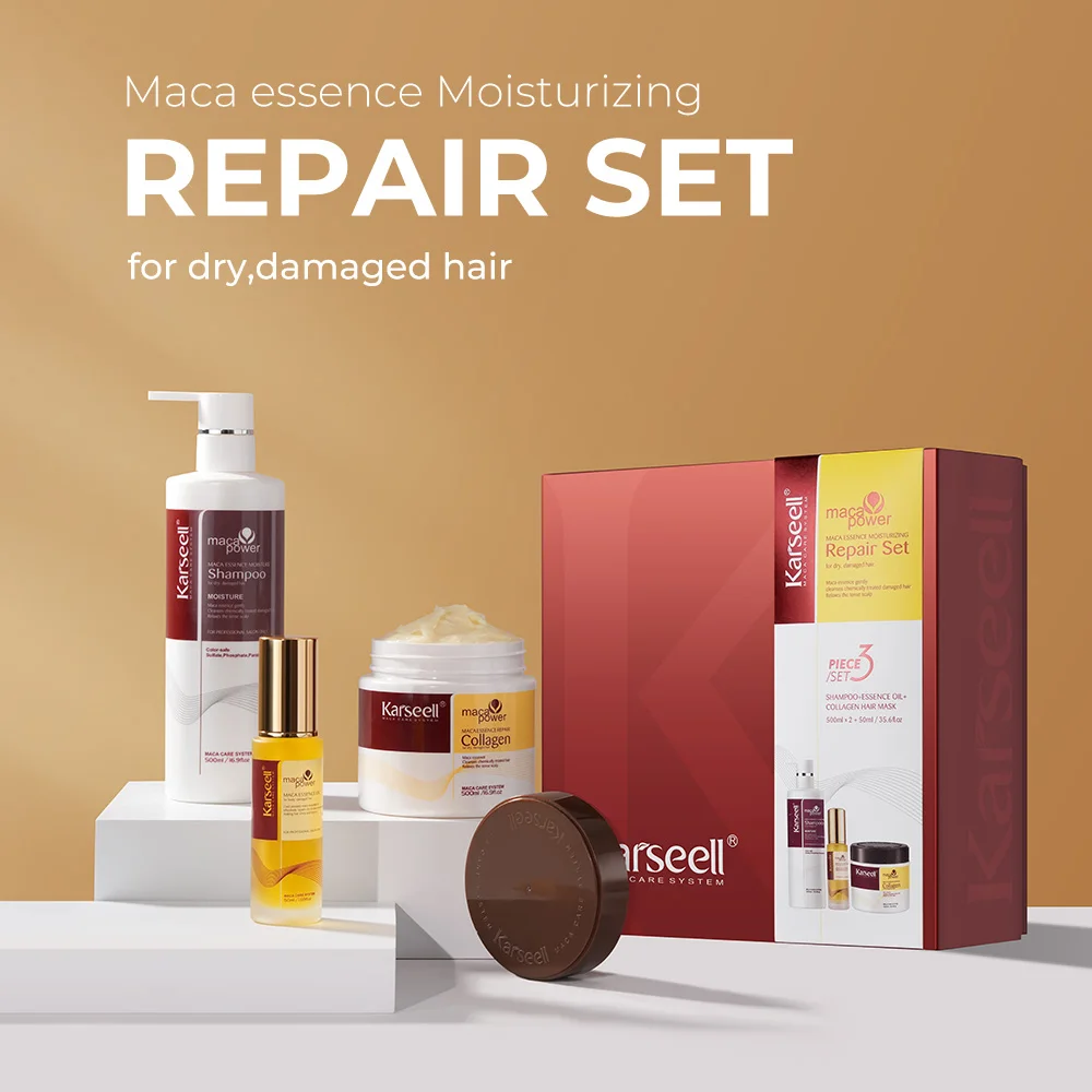 Karseell 3pcs Set Collagen Hair Mask + Argan Oi + Hair Shampoo Essence Moisturizing Repair Set for Dry Damaged Hair Gift