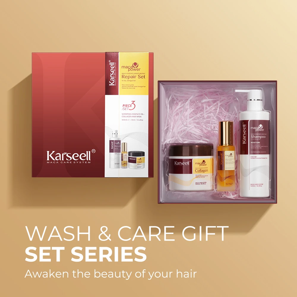 Karseell 3pcs Set Collagen Hair Mask + Argan Oi + Hair Shampoo Essence Moisturizing Repair Set for Dry Damaged Hair Gift