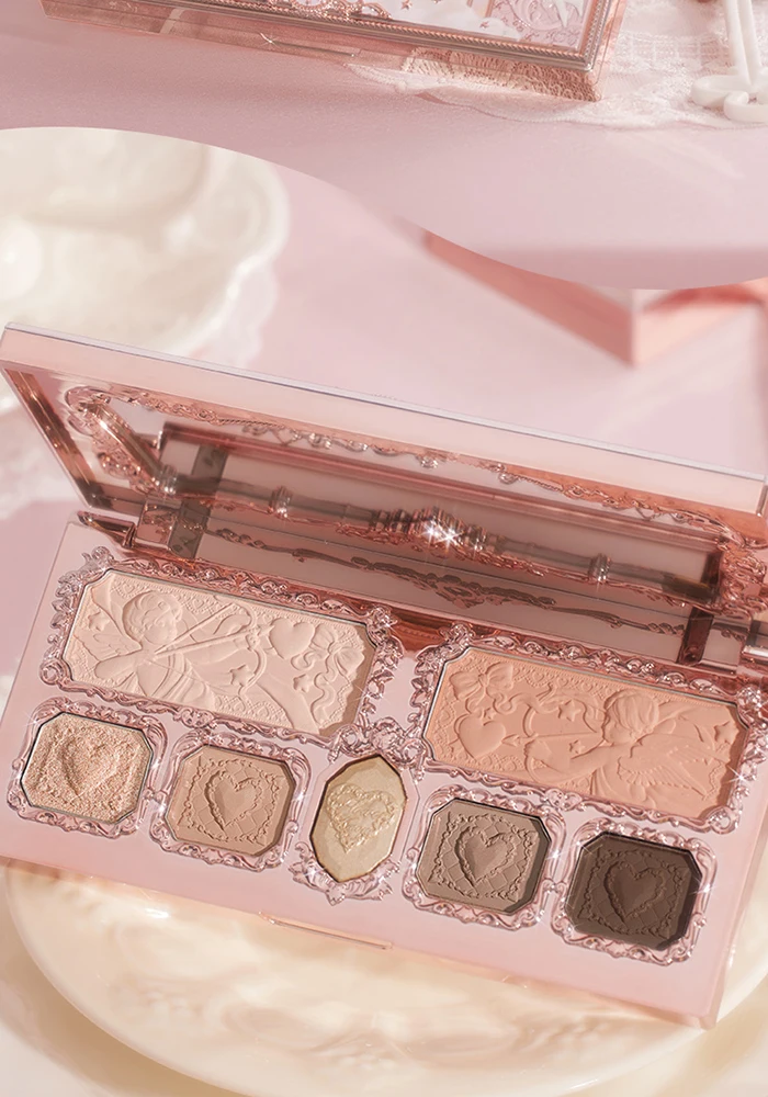 Flower Knows Strawberry Cupid Collection Facial Complexion Palette Blush Eyeshadow Highlighter Flower Know Face Bronzer Palette