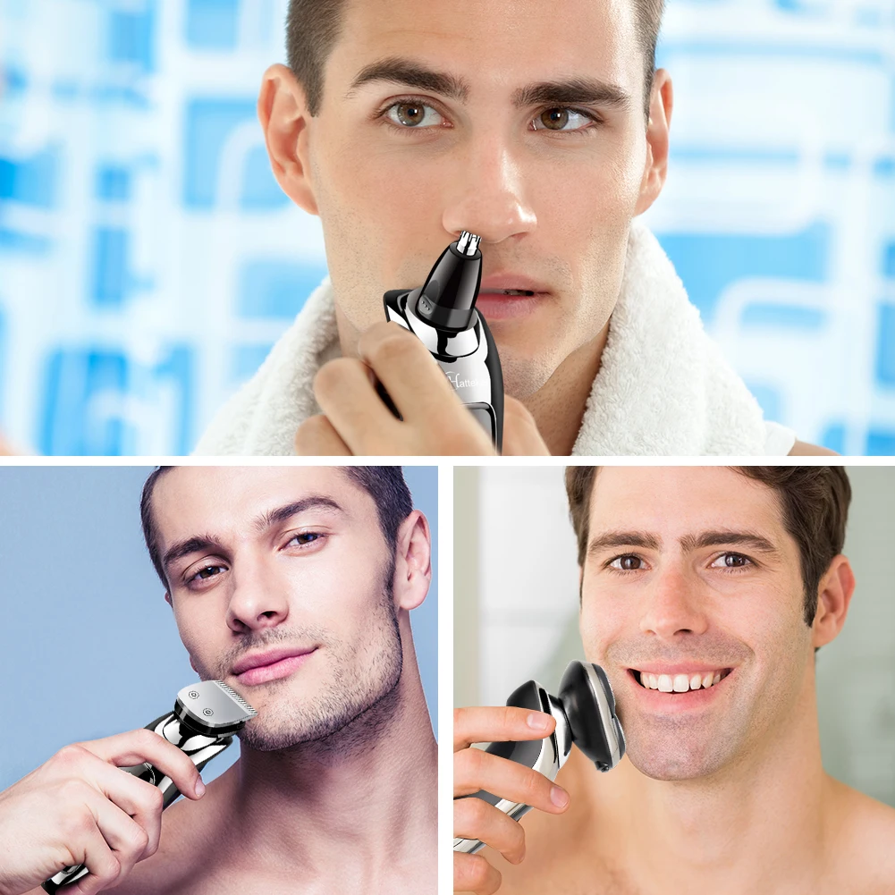 Hatteker 3-in-1 Beard Trimmer for Man Grooming Kit Electric Shaver Men Nose Hair Cutter with LED Display USB Rechargeable