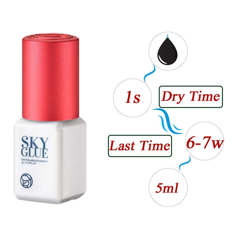 10 Bottles/Lot Original Korea Eyelash Extensions Sky Glue with Red Cap 1-2 Seconds Dry Time 6-7 Weeks Fastest and Strongest Glue