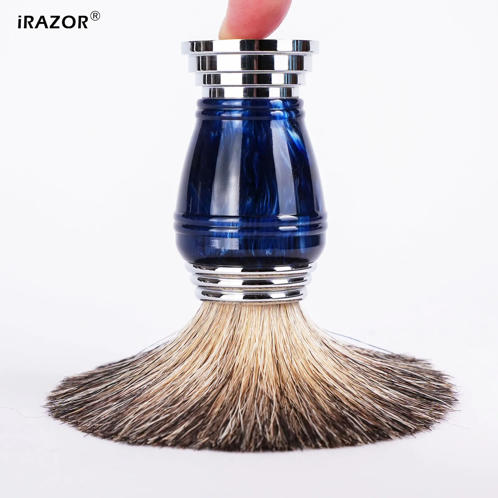 iRAZOR Premium Shaving Brush for Shaver Men with Natural Hair Space Blue Resin Handle Wet Shave Barber Beard Grooming Tool Gift