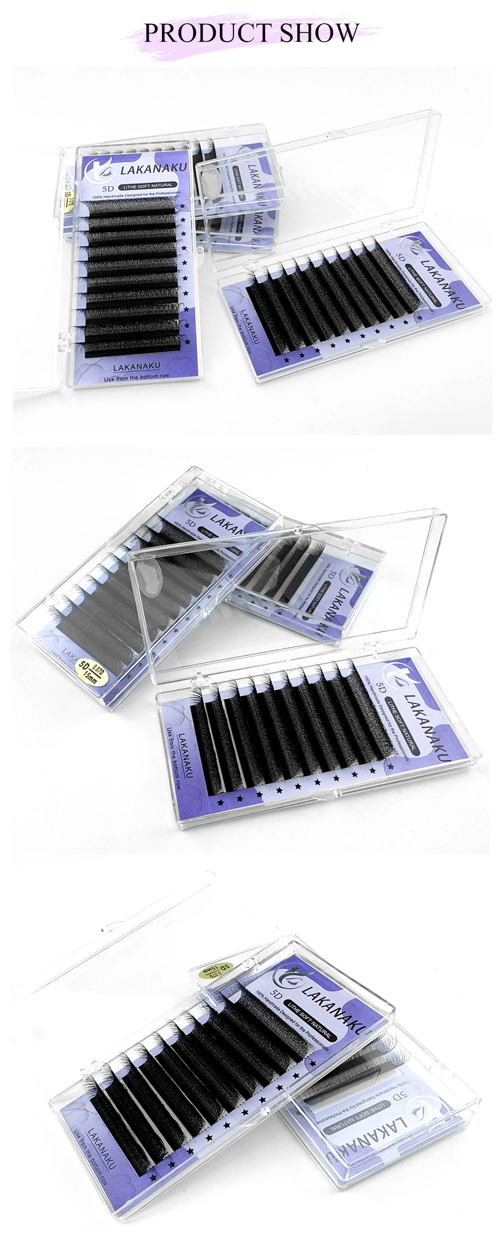 LAKANAKU Fio 5W Shaped Eyelashes Extension 6 Trays Volume Egipcio Soft Individual Premade Volume Fans Cilios Lashes
