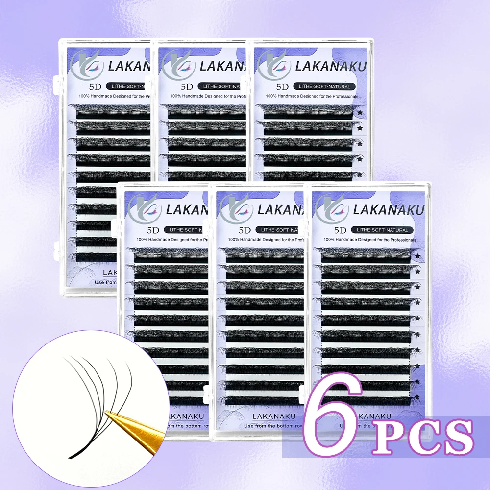 LAKANAKU Fio 5W Shaped Eyelashes Extension 6 Trays Volume Egipcio Soft Individual Premade Volume Fans Cilios Lashes