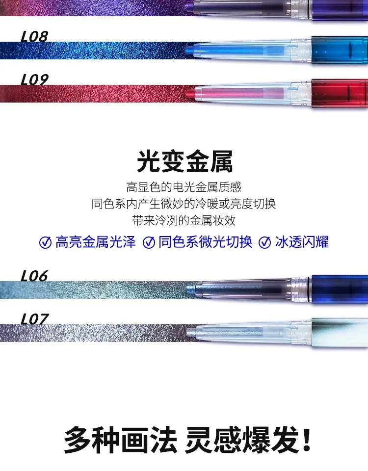 Kaleidos Automatic Gel Pencil Waterproof Eyeliner Chameleon Colour Long Wear Glitter Metallic Waterproof Eye Liner Pen Makeup