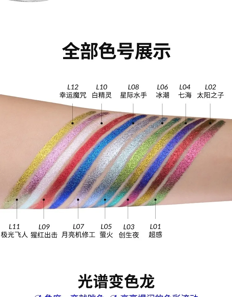 Kaleidos Automatic Gel Pencil Waterproof Eyeliner Chameleon Colour Long Wear Glitter Metallic Waterproof Eye Liner Pen Makeup