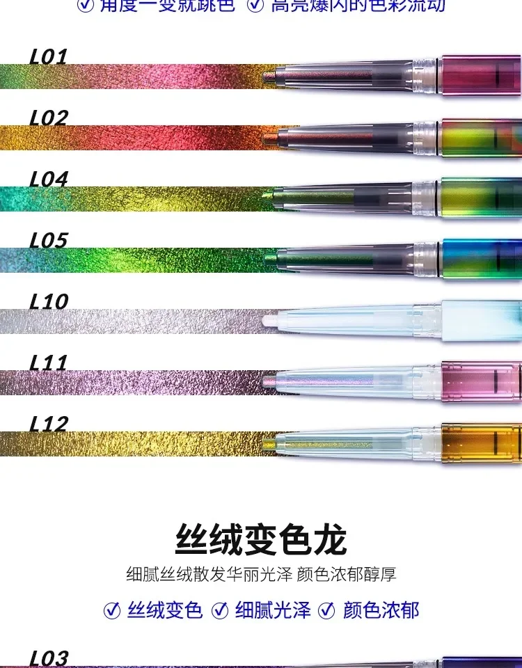 Kaleidos Automatic Gel Pencil Waterproof Eyeliner Chameleon Colour Long Wear Glitter Metallic Waterproof Eye Liner Pen Makeup