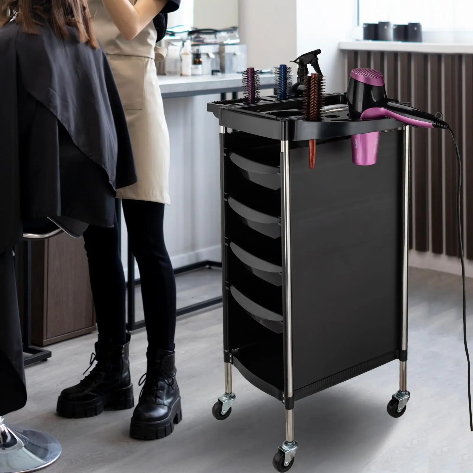 6-Tier Mobile Beauty Cart, Salon Trolley with Wheels - Space Saving Storage for Hair Stylist, Barber, SPA & Tattoo Equipment