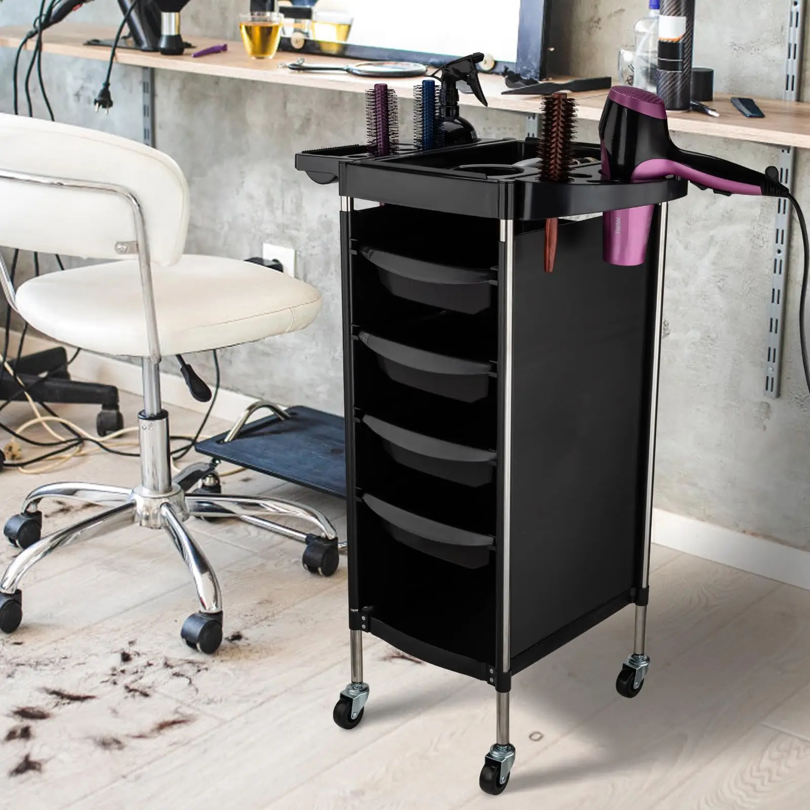 6-Tier Mobile Beauty Cart, Salon Trolley with Wheels - Space Saving Storage for Hair Stylist, Barber, SPA & Tattoo Equipment