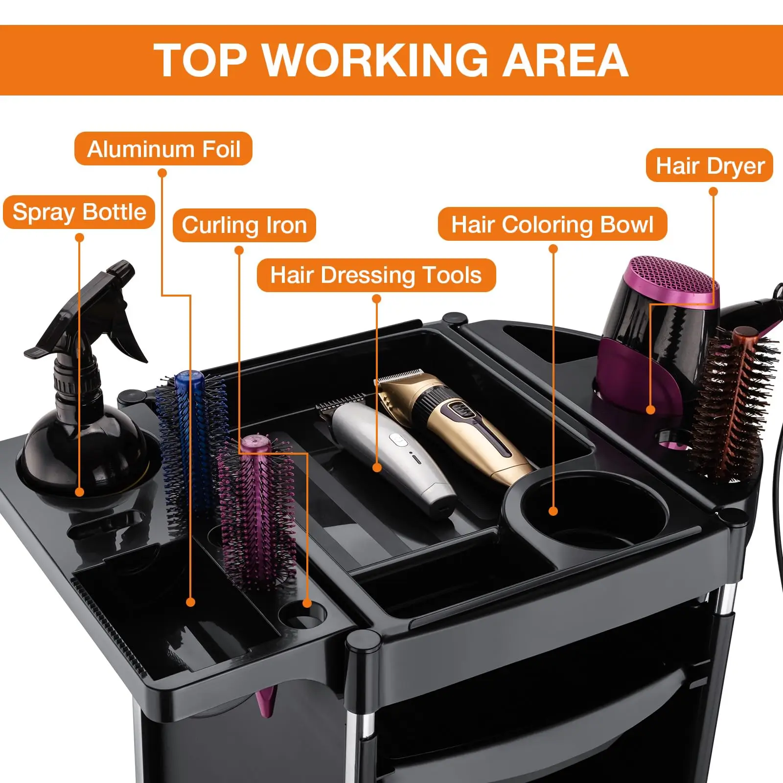6-Tier Mobile Beauty Cart, Salon Trolley with Wheels - Space Saving Storage for Hair Stylist, Barber, SPA & Tattoo Equipment