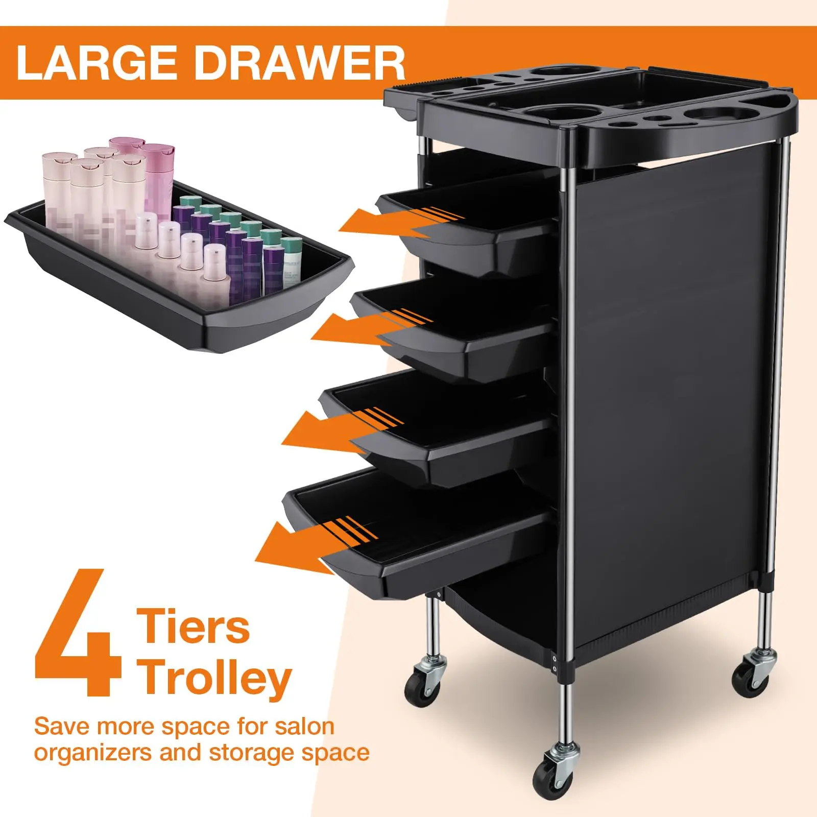 6-Tier Mobile Beauty Cart, Salon Trolley with Wheels - Space Saving Storage for Hair Stylist, Barber, SPA & Tattoo Equipment