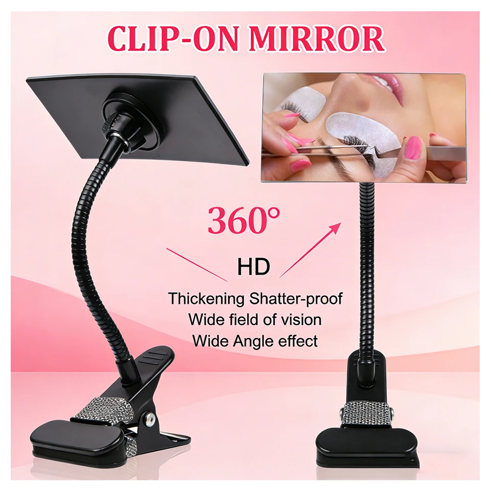 Flexible Clip-on Mirror for Salon Grafting Eyelash Extension 360°Rotatable Mirror Portable Desk Office Mirror Personal Safety