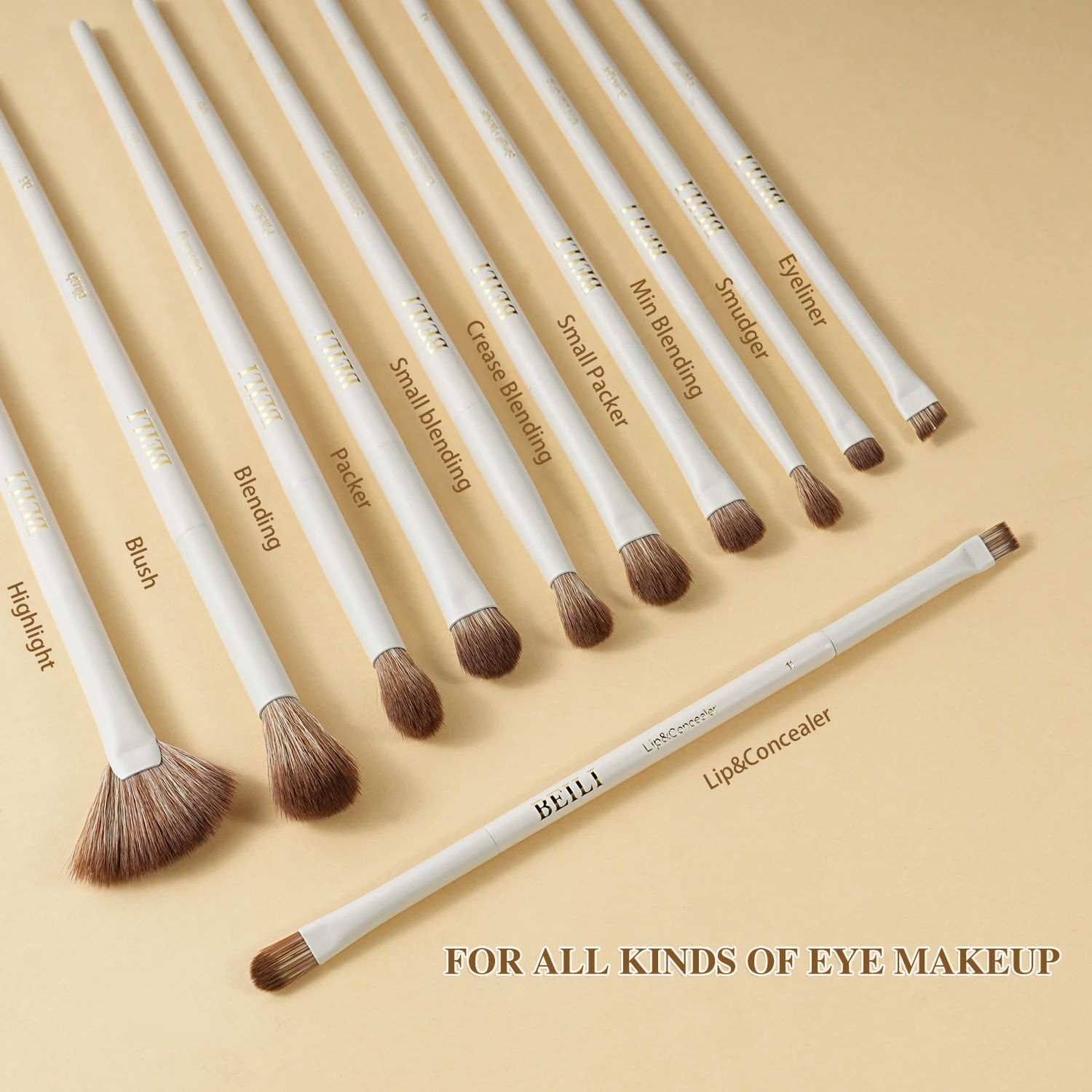 BEILI 15 Pcs Beige Premium Synthetic Makeup Brush Sets Foundation Concealer Eyeshadow Eyeliner Blush Blending Highlight Brush