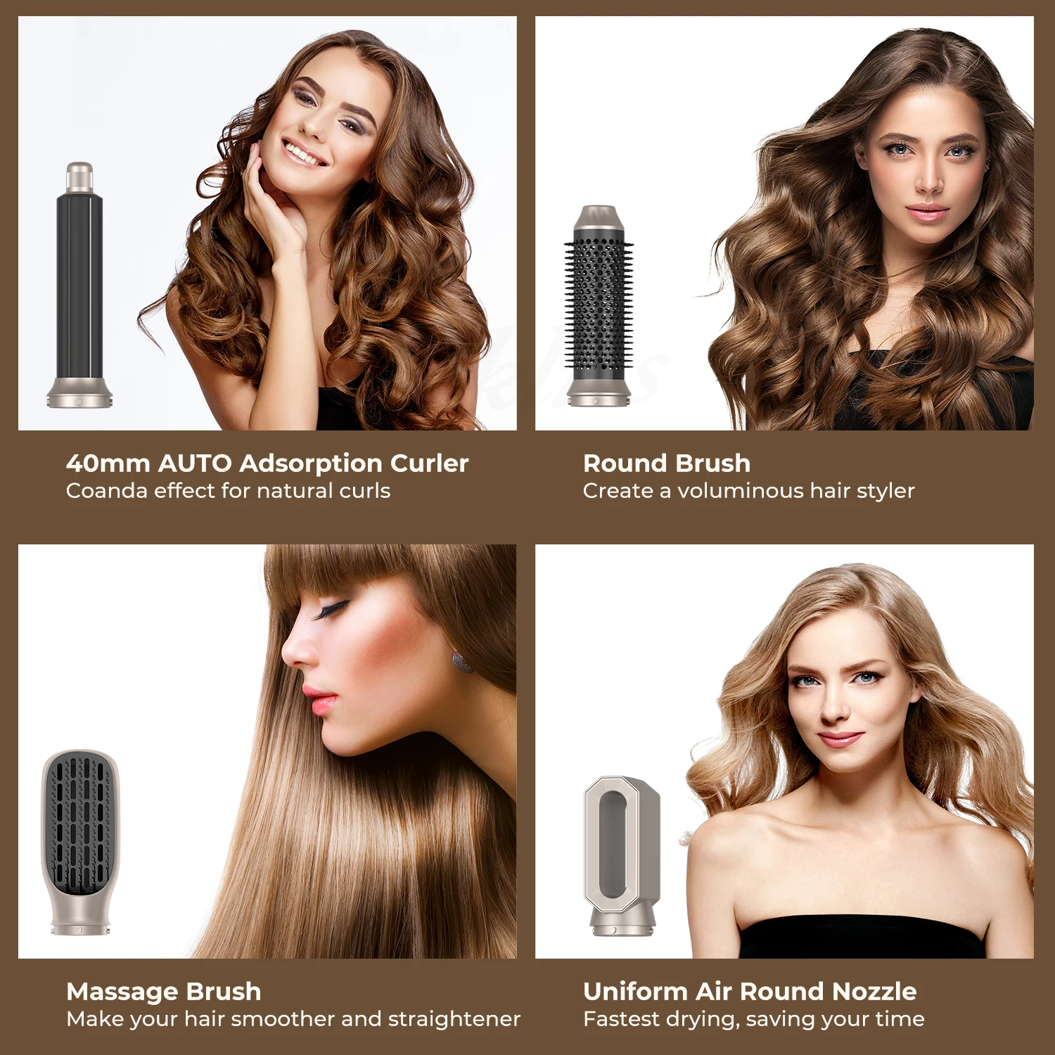UKLISS Professional Hair Dryer 5 In 1 Hair Styler Hot Air Comb Electric Hair Heating Brush High Speed Blow Dryer Hair Brush