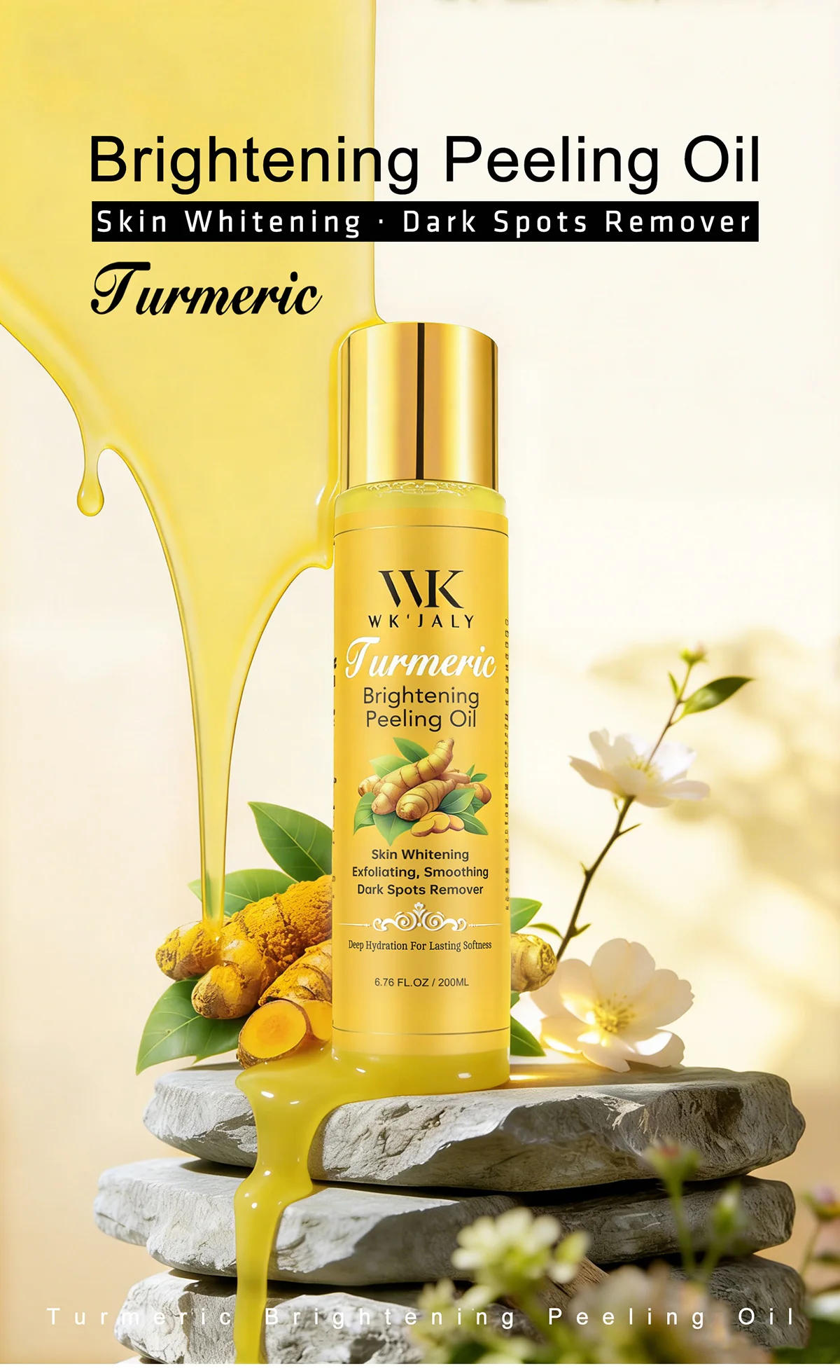 WK JALY Yellow Peeling Oil For All Skin Tone, With Natural Turmeric, Lightening, Improve Rough Skin, Clean, Smooth, 200ml