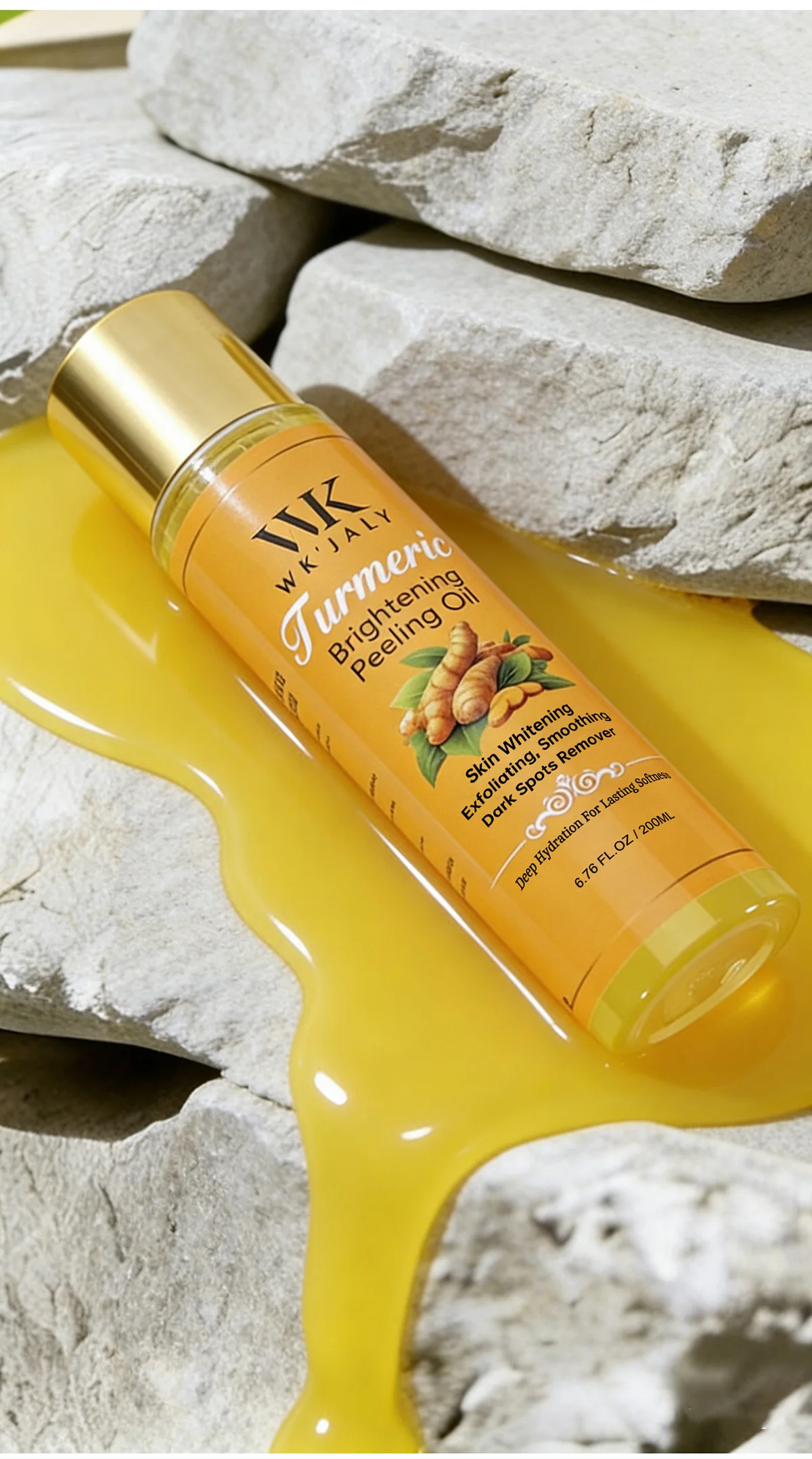 WK JALY Yellow Peeling Oil For All Skin Tone, With Natural Turmeric, Lightening, Improve Rough Skin, Clean, Smooth, 200ml