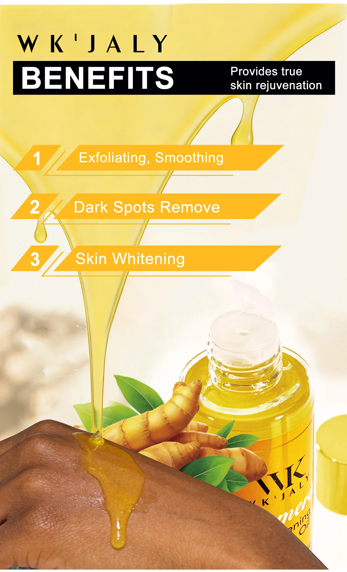WK JALY Yellow Peeling Oil For All Skin Tone, With Natural Turmeric, Lightening, Improve Rough Skin, Clean, Smooth, 200ml
