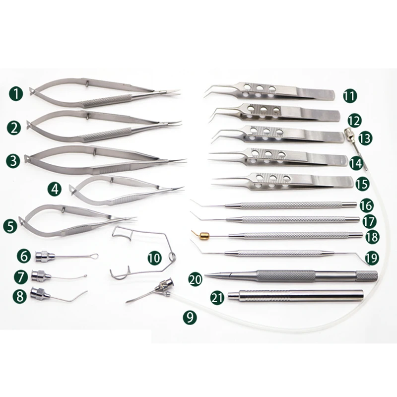 21pcs Ophthalmic Cataract Intraocular Set Surgical Instrument Eye Micro Surgery Tools