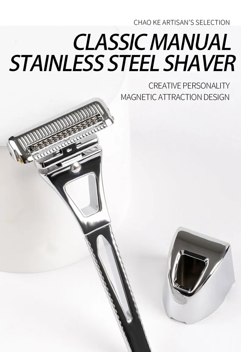 Chaoke 4-Blade Manual Razor, All-Metal Men's Shaving Razor, Vintage Beard Shaver