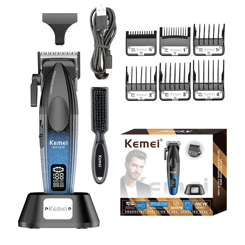 Kemei KM1670 Professional Hair Clipper Baber Electric Hair Trimmer Hair Cutting Machine With Charging Base For Men Men Gift