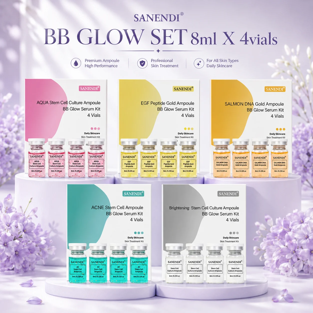Sanendi BB Glow Peptide Facial Essence Kit EGF Salmon DNA Peptides Set For Facial Skin Care Korean Skincare 12X8ML 4X8ML