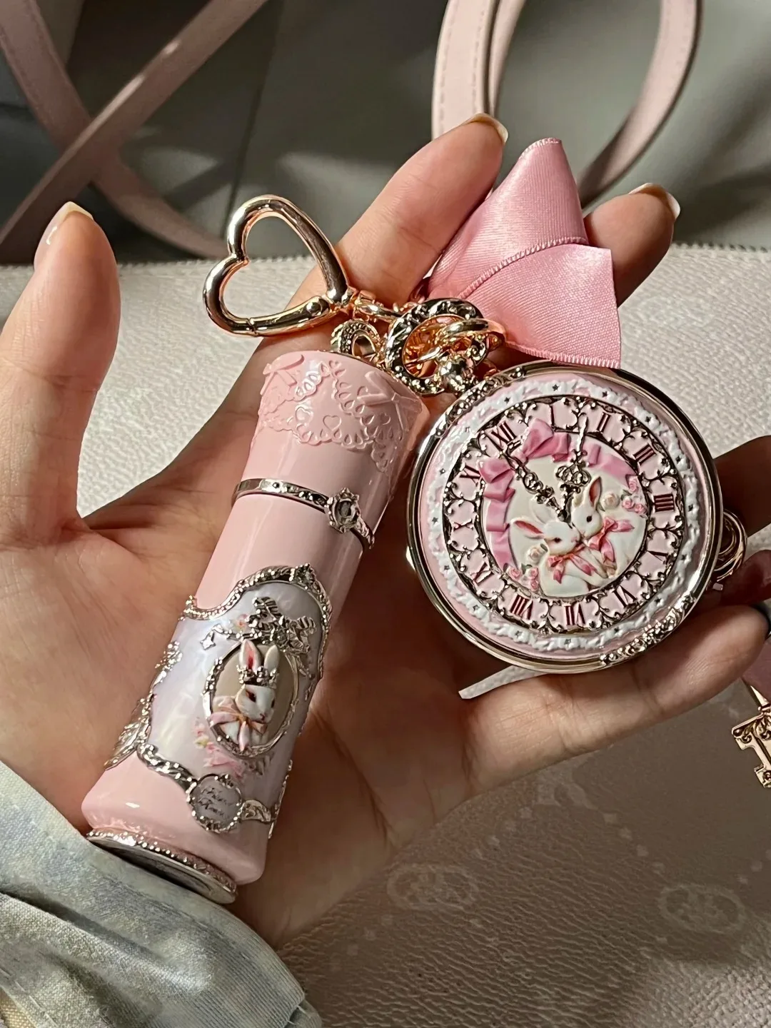 Flower Knows Bunny Garden Lip Cream and Lip Balm Adorable Vintage Pocket Watch Compact Nourishing Oil Pocket Lip Kit For Travel