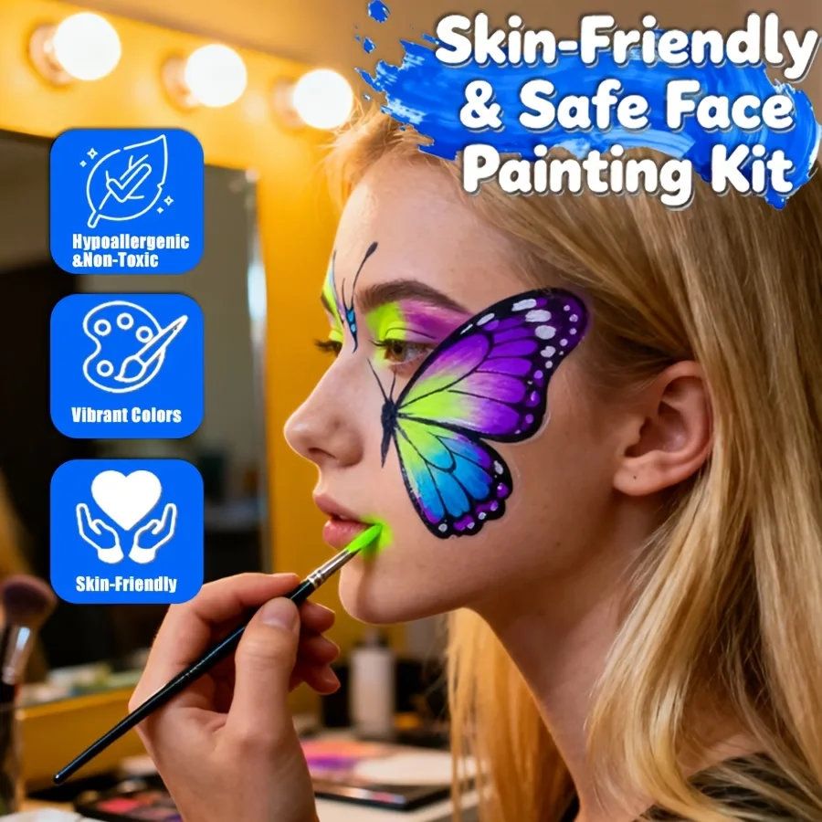 42 Colors Face Body Painting Set Water Soluble Glow Neon Face Paint Art Colorful Halloween Festival Party Body Paint Makeup Kit