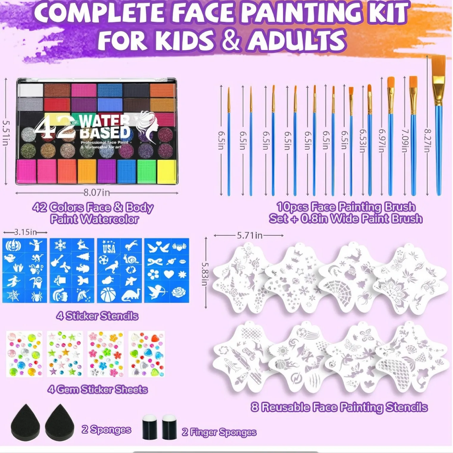 42 Colors Face Body Painting Set Water Soluble Glow Neon Face Paint Art Colorful Halloween Festival Party Body Paint Makeup Kit