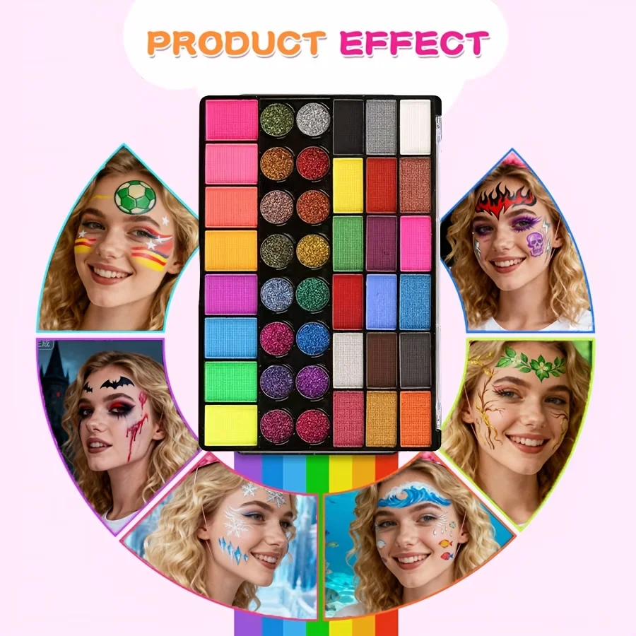 42 Colors Face Body Painting Set Water Soluble Glow Neon Face Paint Art Colorful Halloween Festival Party Body Paint Makeup Kit