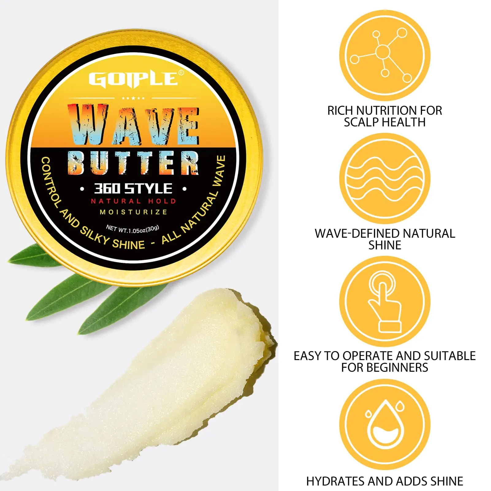 GOIPLE Wave Kit for Men with Wave Control Pomade, Wave Butter and Curved Wave Brush, Complete 360 Wave Styling Set