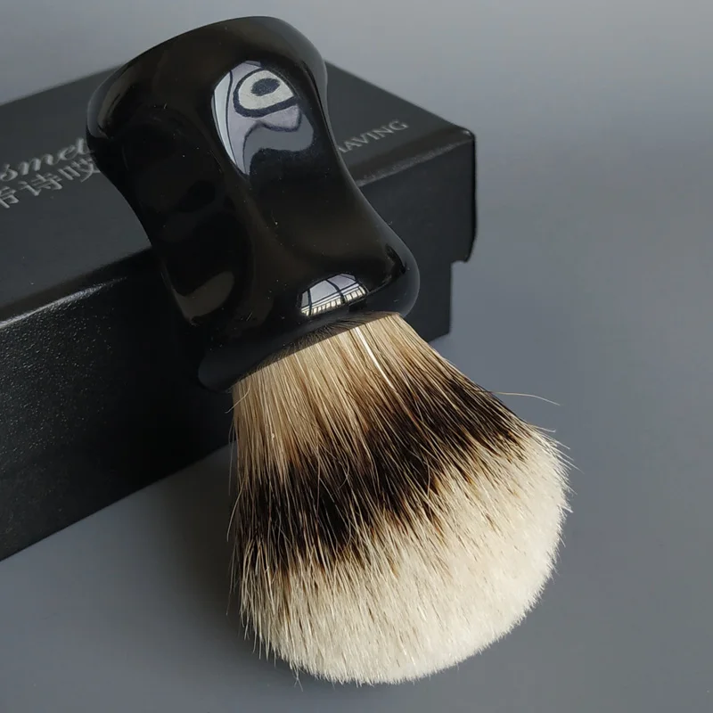 Dscosmetic Soft Silvertip Natural Hair Shaving Brush with Black Resin Handle