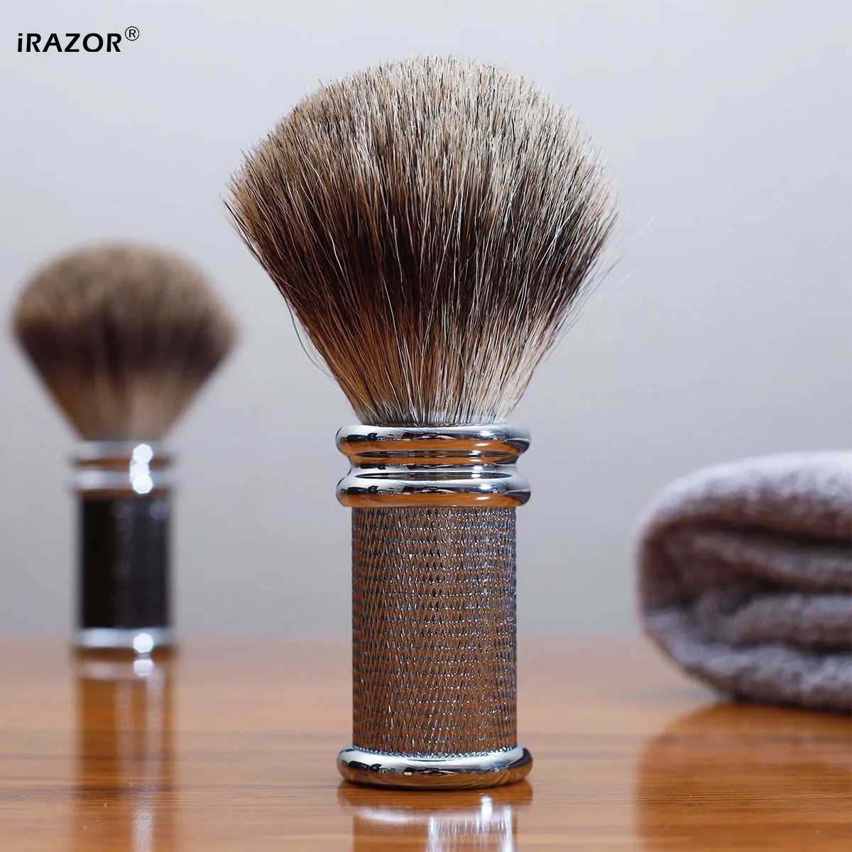 Men's Professional Shaving Brush with Non-Slip Diamonds Design Metal Handle Barber Face Cleaning Beard Shaving Tool