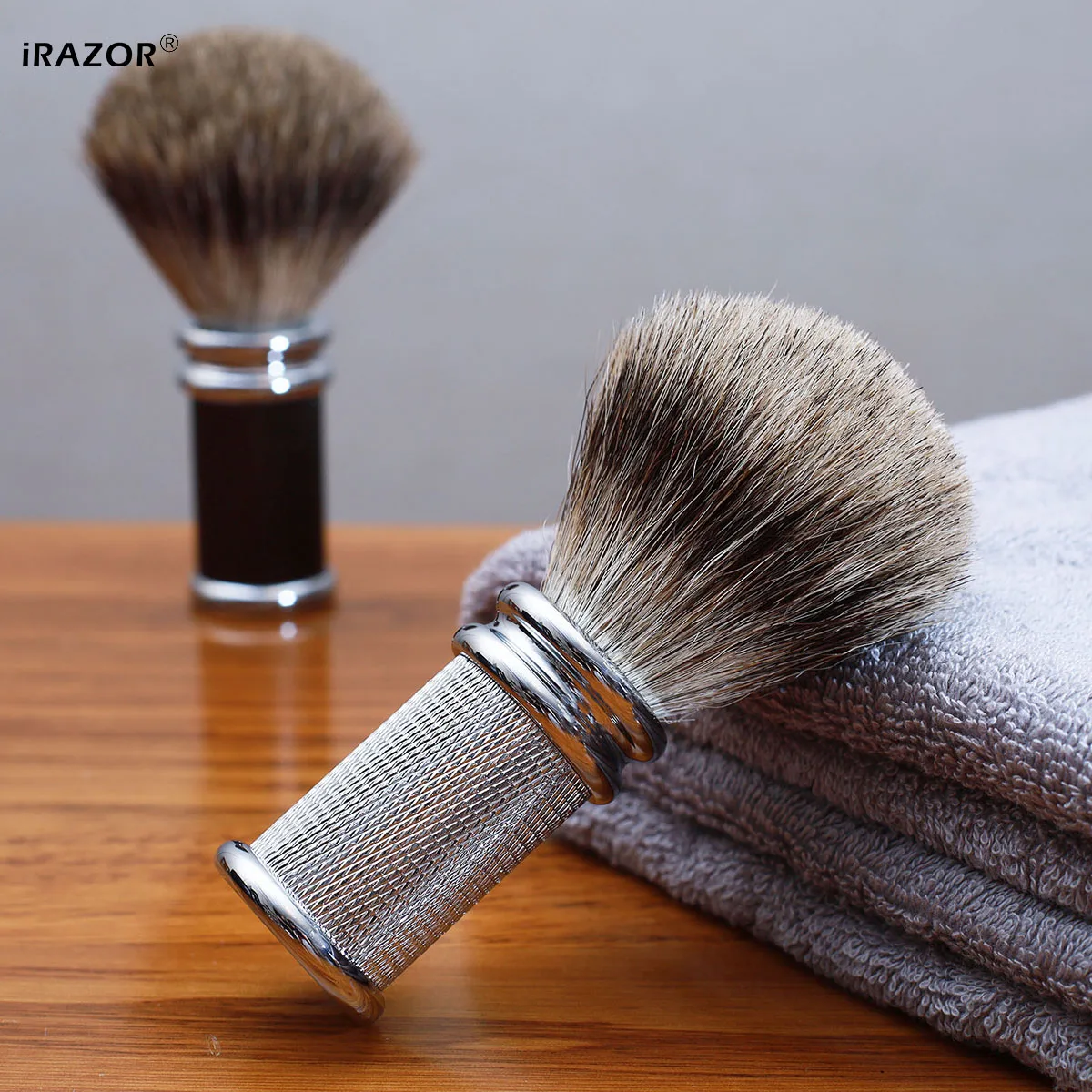 Men's Professional Shaving Brush with Non-Slip Diamonds Design Metal Handle Barber Face Cleaning Beard Shaving Tool