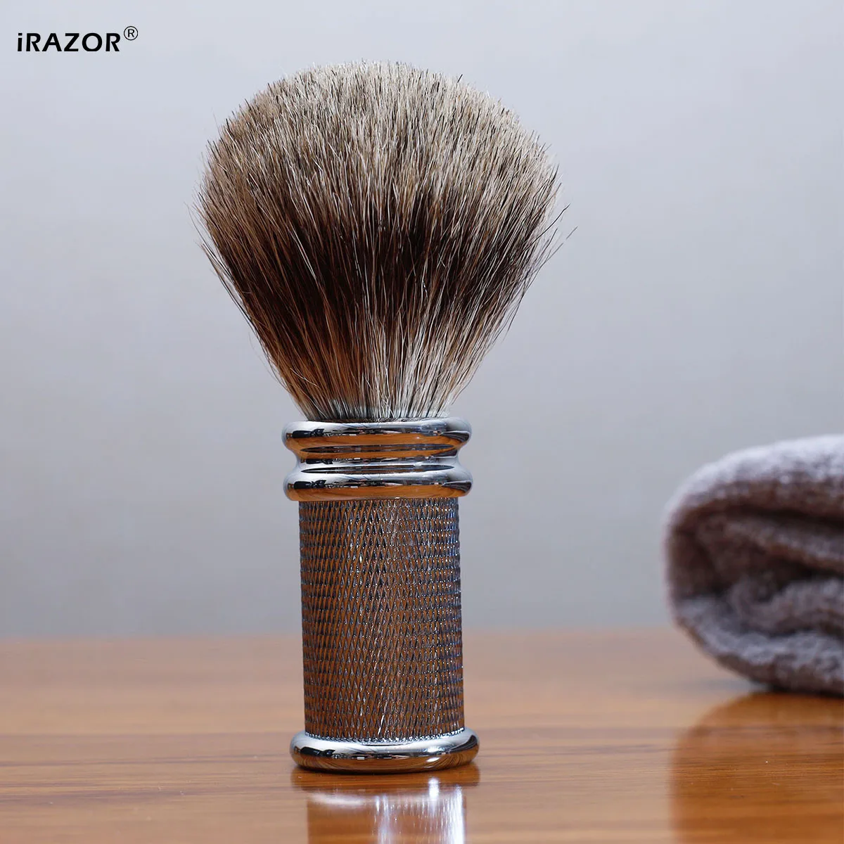 Men's Professional Shaving Brush with Non-Slip Diamonds Design Metal Handle Barber Face Cleaning Beard Shaving Tool