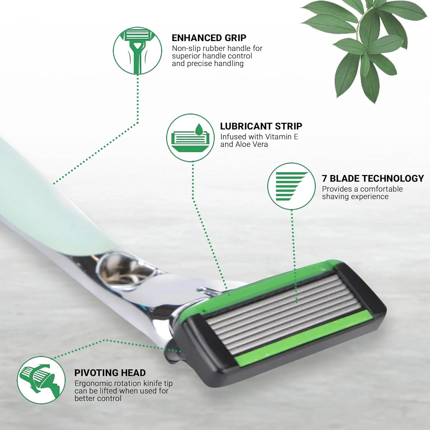 Green Men's Manual Razor Set 7-Layer Replaceable Blade Shaving Knife No Skin Damage Hair Removal Shaver for Smooth Skin