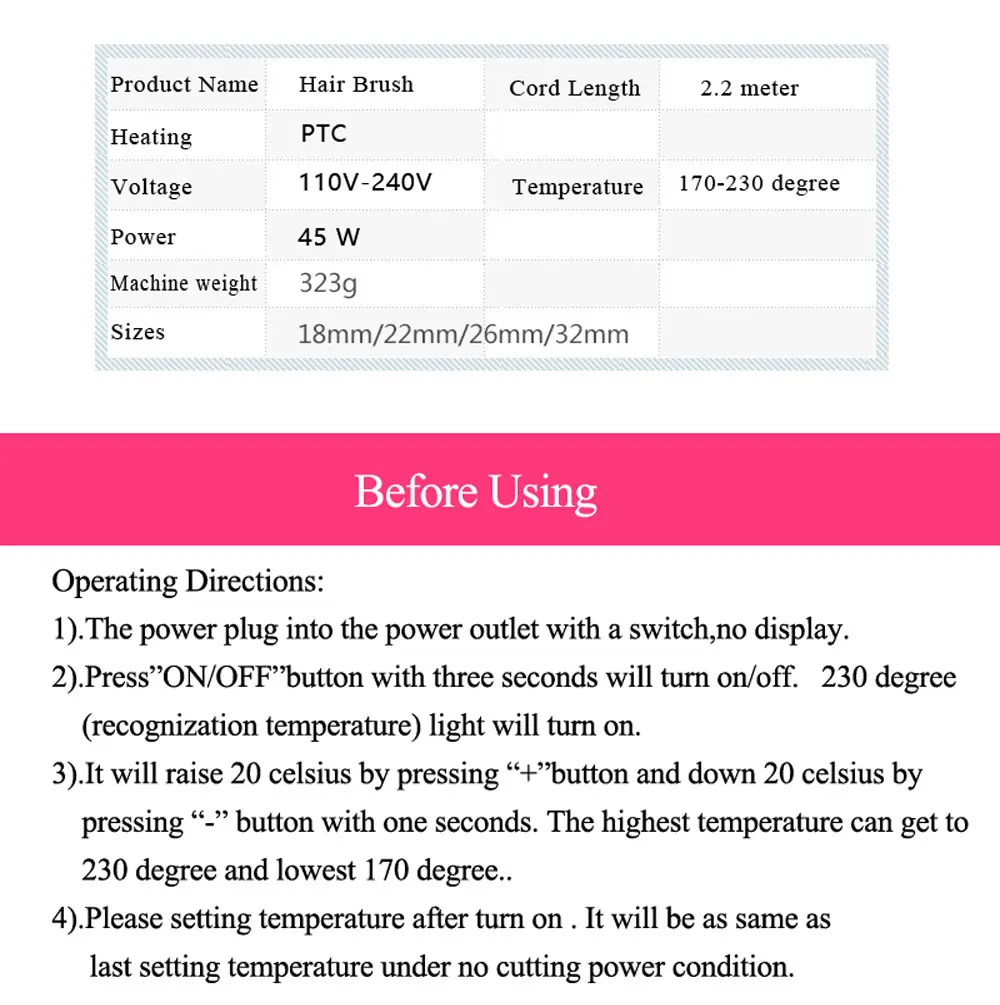 Ceramic Hair Brush Curler Electric Hair brush Comb Hair Curling Roller Hair Curling Iron