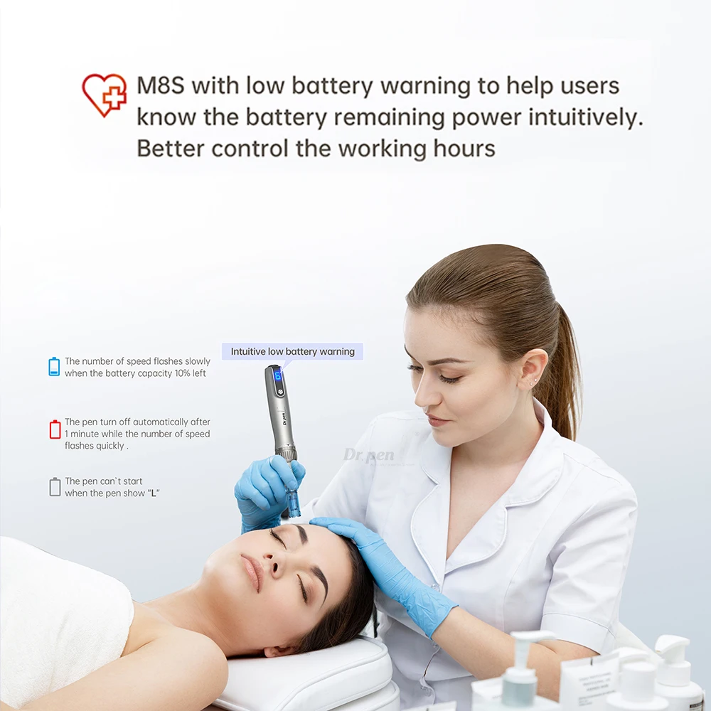 Authentic Dr. Pen M8S Microneedling Pen – 0.25mm Needles, 6 Speeds, Battery Display, Anti-Backflow Cartridges